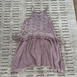 Mauve Eyelet Crochet Halter Dress